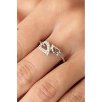 Zirkon Taşlı Yaprak Model Ayarlanabilir Kadın Yüzük