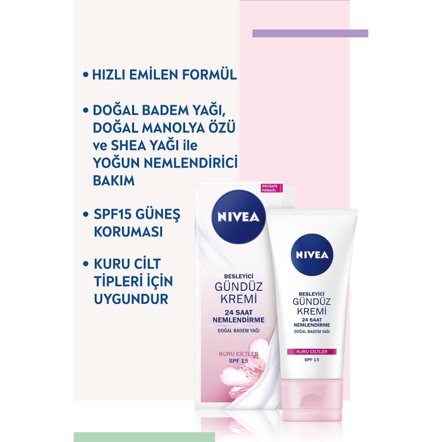 Nivea Essentials Besleyici Gündüz Yüz Bakım Kremi ,Kuru Ciltler,Doğal Badem Yağı Spf15 50 Ml