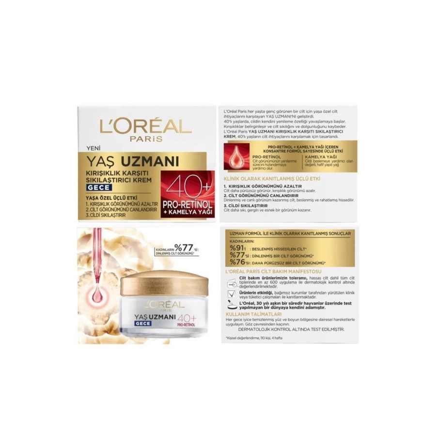 Loreal Paris Yaş Uzmanı 40+ Kırışıklık Karşıtı Sıkılaştırıcı Gece Kremi 50 Ml