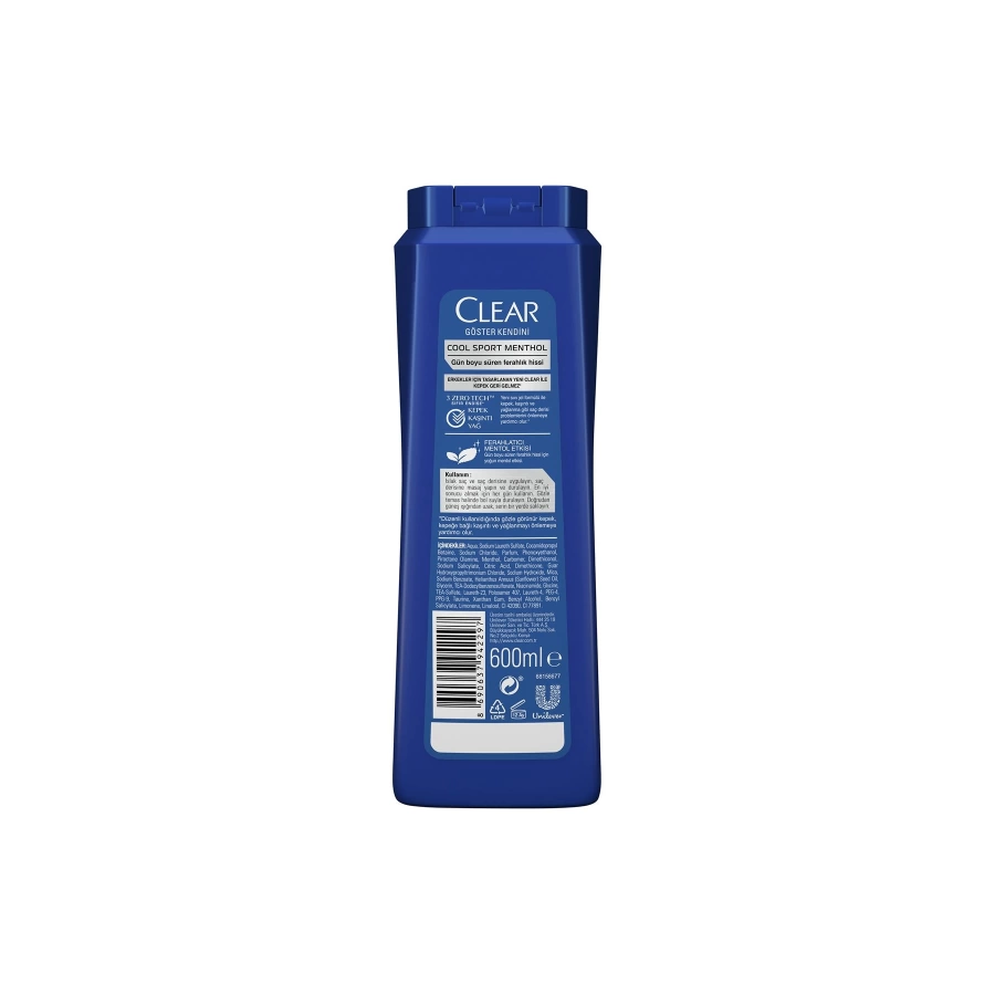 Clear Men Kepeğe Karşı Etkili Saç Bakım Şampuanı Cool Sport Menthol Ferahlatıcı Mentol 600 Ml