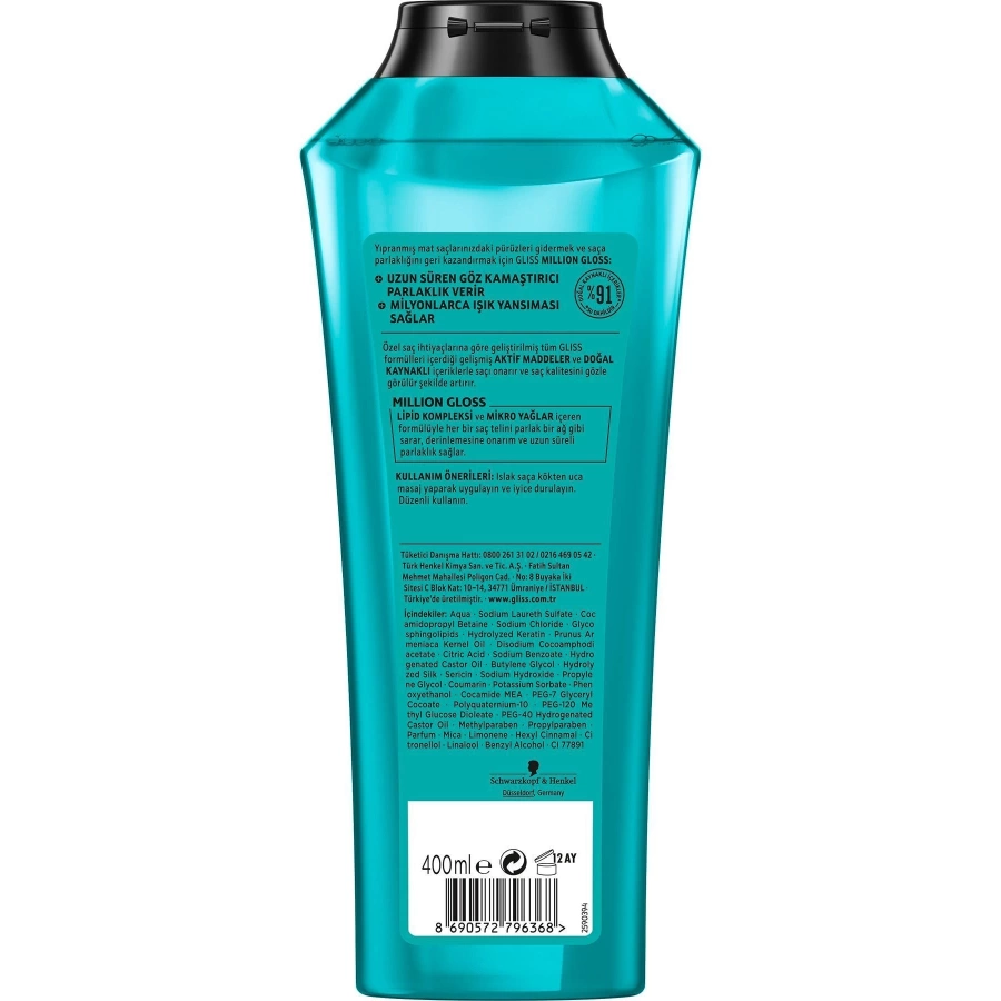 Schwarzkopf Million Gloss Yoğun Parlaklık Veren Şampuan - Lipid Kompleksi Ve Mikro Yağlar Ile 400 ml