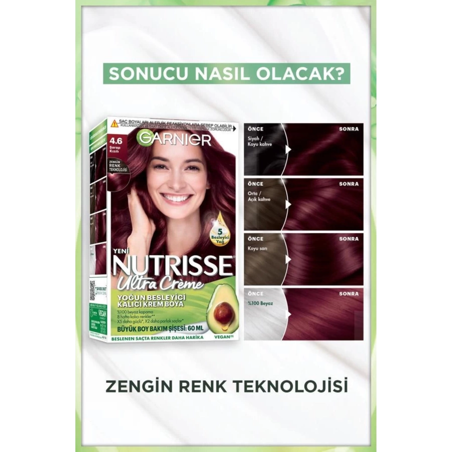 Garnier Nutrisse Yoğun Besleyici Kalıcı Krem Saç Boyası 4.6 Şarap Kızılı