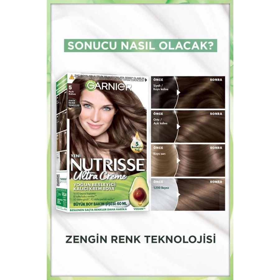 Garnier Nutrisse Yoğun Besleyici Kalıcı Krem Saç Boyası 5 Açık Kahve