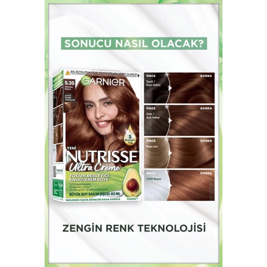 Garnier Nutrisse Yoğun Besleyici Kalıcı Krem Saç Boyası 5.35 Çikolata Kahve