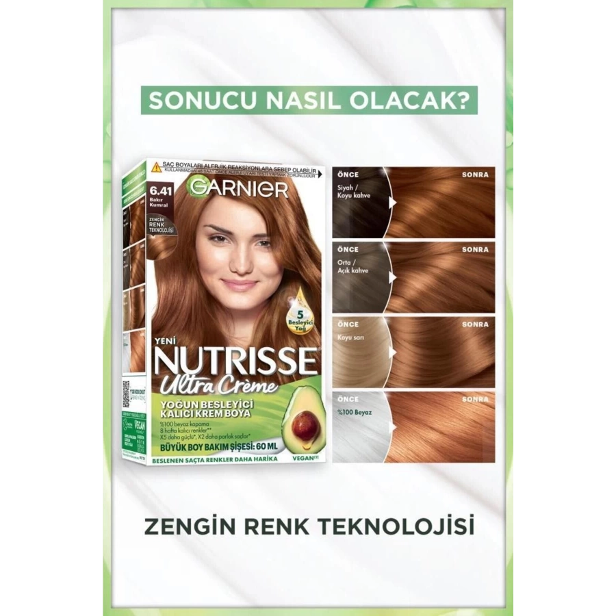 Garnier Nutrisse Yoğun Besleyici Kalıcı Krem Saç Boyası 6.41 Bakır Kumral