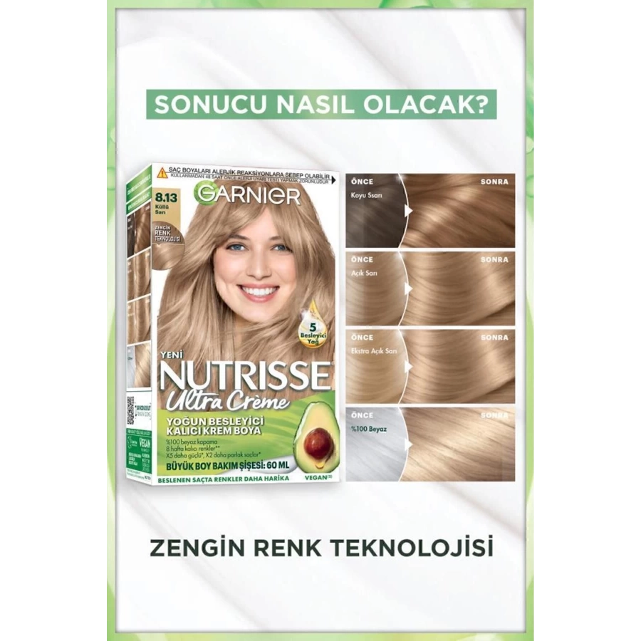 Garnier Nutrisse Yoğun Besleyici Kalıcı Krem Saç Boyası 8.13 Küllü Sarı