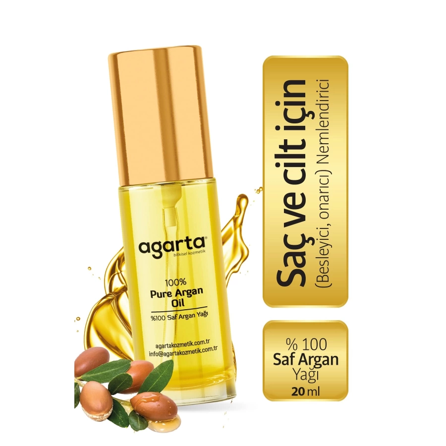 Agarta Organik, Soğuk Sıkım %100 Argan Yağı - Saç Ve Vücut Onarıcı Bakım Yağı 20 Ml