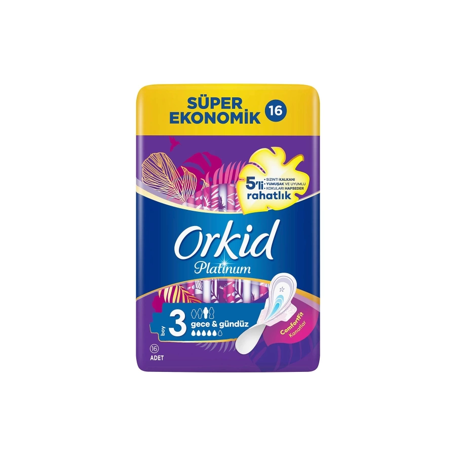 Orkid Platinum Hijyenik Ped Gece Süper Ekonomik Paket 16Lı