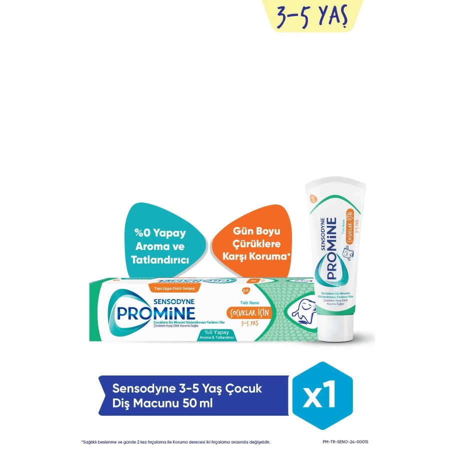 Sensodyne Promine 3-5 Yaş Çocuklar İçin Gün Boyu Çürüklere Karşı Koruyan Şekersiz Diş Macunu 50 Ml