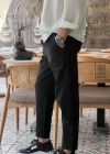 Siyah Ham Keten Premium Kumaş Boyfriend Kalıp Pantolon