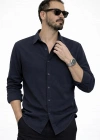 Lacivert İthal Premium Nakış Logo Müslin Keten Gömlek