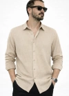 Bej İthal Premium Müslin Keten Kumaş Gömlek