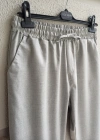 Açık Gri Beli Lastikli Duble Paça Premium Kumaş Pantolon