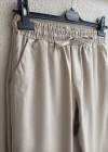 Bej Beli Lastikli Duble Paça Premium Kumaş Pantolon