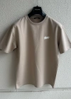 Bej Kabartma Baskılı Marka Premium Yüksek Kalite Oversize T-Shirt