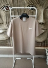 Bej Kabartma Baskılı Marka Premium Yüksek Kalite Oversize T-Shirt