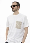 Beyaz Bej Cep Detaylı %100 Pamuklu Kısa Kollu Tişört