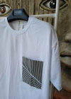 Beyaz Çizgili Cep Detaylı %100 Pamuk Erkek T-Shirt