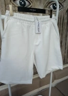 Beyaz Premium Diagonal Kumaş Cepli Beli Lastikli Erkek Şort