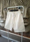 Ham Keten Ekru Cepli Beli Lastikli & Bağcıklı Erkek Şort