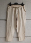 Ham Keten Krem Premium Kumaş Krem Boyfriend Kalıp Pantolon