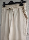 Ham Keten Krem Premium Kumaş Krem Boyfriend Kalıp Pantolon
