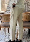 Ham Keten Krem Premium Kumaş Krem Boyfriend Kalıp Pantolon