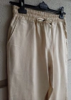 Ham Keten Krem Premium Kumaş Krem Boyfriend Kalıp Pantolon
