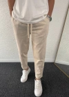 Ham Keten Krem Premium Kumaş Krem Boyfriend Kalıp Pantolon