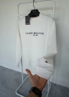 T.Hilfiger Beyaz Nakış Detaylı Premium %100 Pamuklu Kumaş Uzun Kollu Sweat