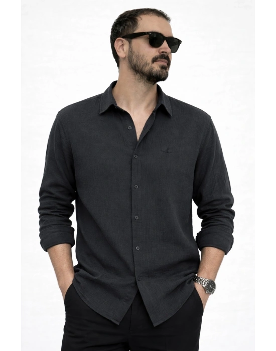 Füme İthal Premium Nakış Logo Müslin Keten Gömlek