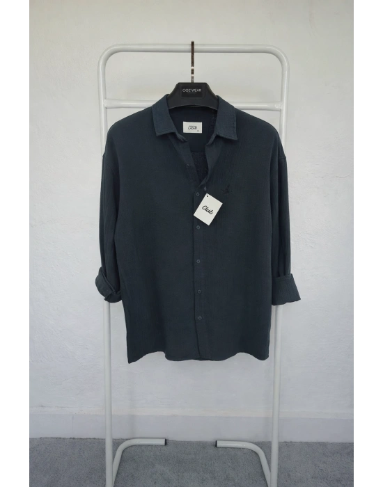 Füme İthal Premium Nakış Logo Müslin Keten Gömlek