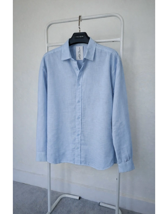 Bebe Mavi Bambu Keten Gömlek