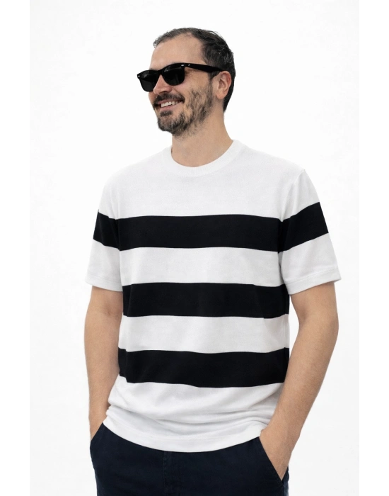 Beyaz Siyah Oversize Premium Selanik Örme Triko Tişört