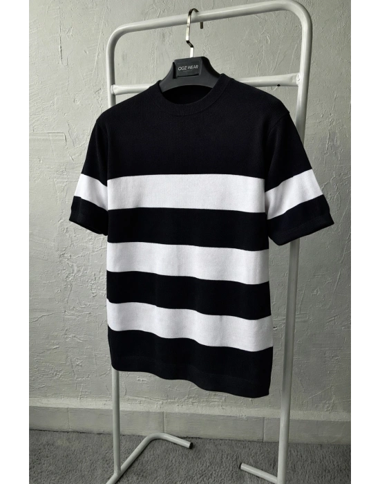 Siyah Beyaz Oversize Premium Selanik Örme Triko Tişört