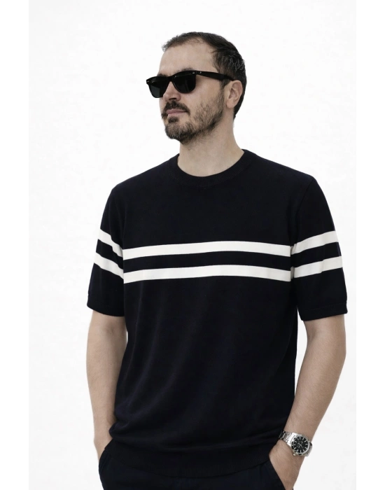 Siyah Premium Pamuklu Likralı Kumaş Zr Model Kısa Kollu Triko