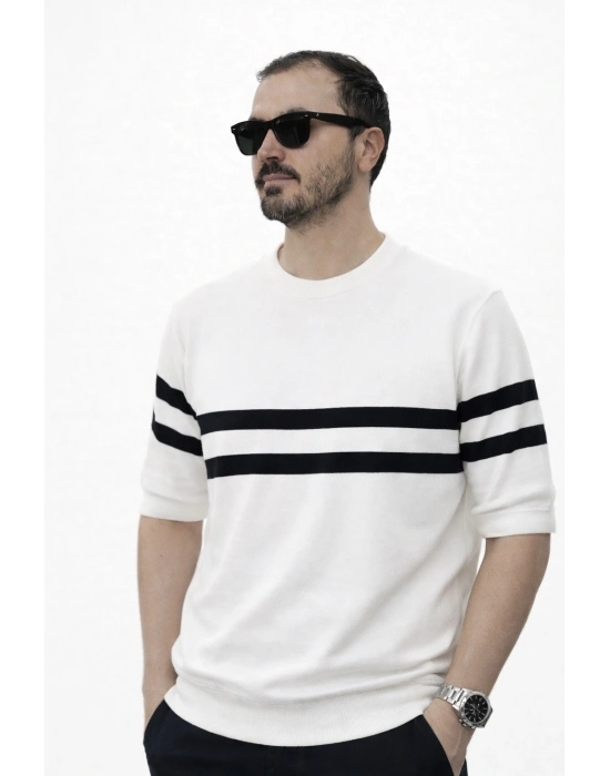 Beyaz Premium Pamuklu Likralı Kumaş Zr Model Kısa Kollu Triko