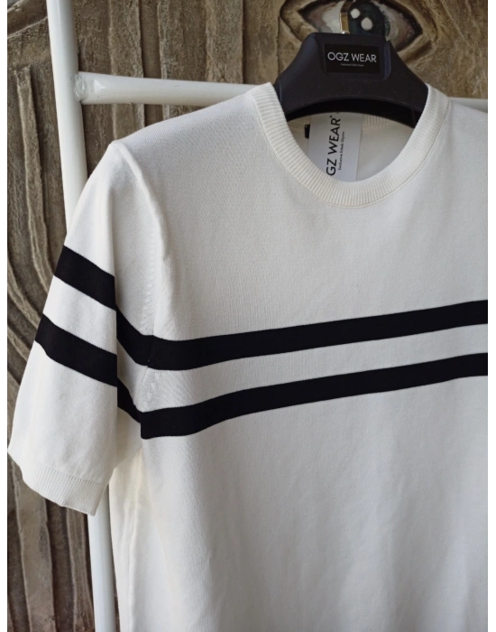 Beyaz Premium Pamuklu Likralı Kumaş Zr Model Kısa Kollu Triko