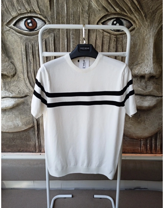 Beyaz Premium Pamuklu Likralı Kumaş Zr Model Kısa Kollu Triko