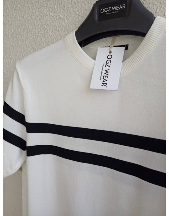 Beyaz Premium Pamuklu Likralı Kumaş Zr Model Kısa Kollu Triko