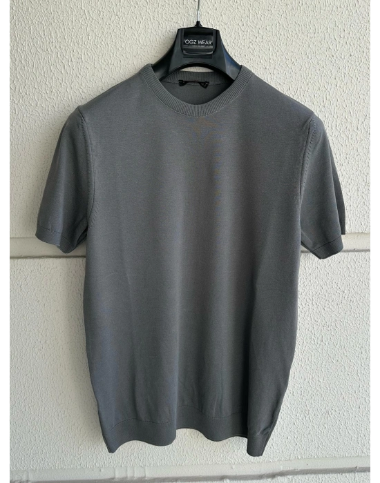 Antrasit Bisiklet Yaka Premium Kumaş Triko T-Shirt