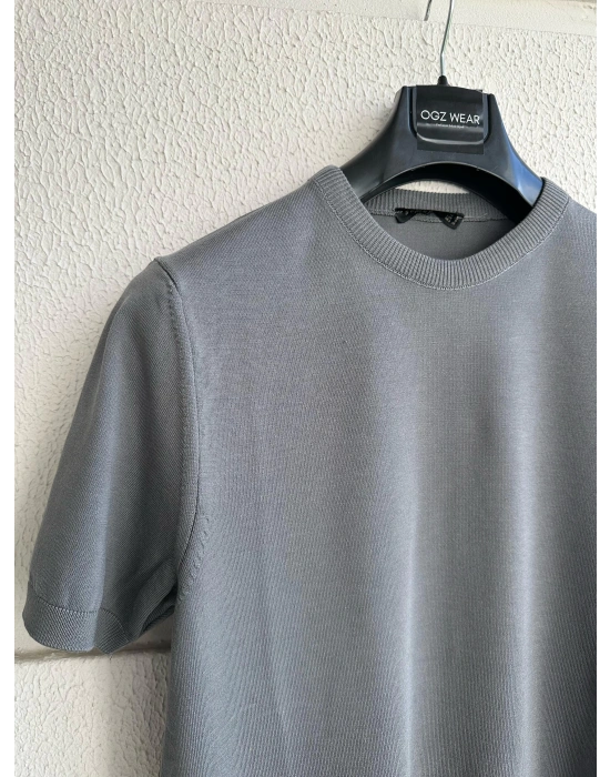 Antrasit Bisiklet Yaka Premium Kumaş Triko T-Shirt