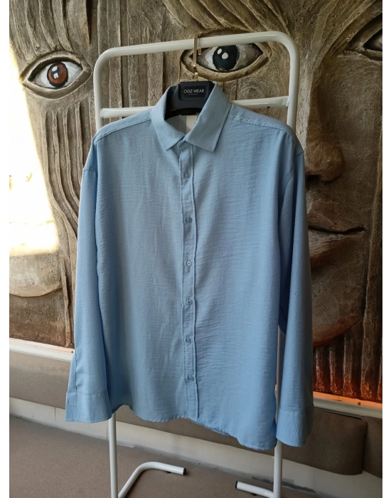 Bebe Mavi Bambu Keten Premium Kumaş Oversize Kalıp Gömlek