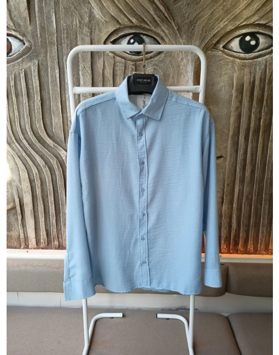 Bebe Mavi Bambu Keten Premium Kumaş Oversize Kalıp Gömlek