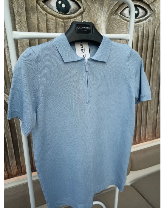 Bebe Mavi Premium Pamuklu Femuarlı Polo Yaka Örme Triko Tişört