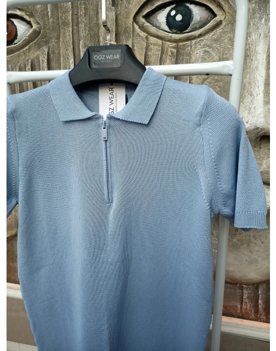 Bebe Mavi Premium Pamuklu Femuarlı Polo Yaka Örme Triko Tişört