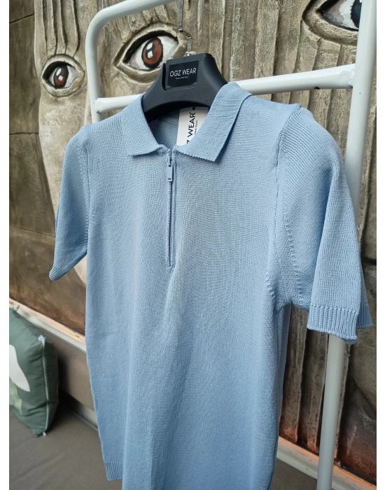 Bebe Mavi Premium Pamuklu Femuarlı Polo Yaka Örme Triko Tişört