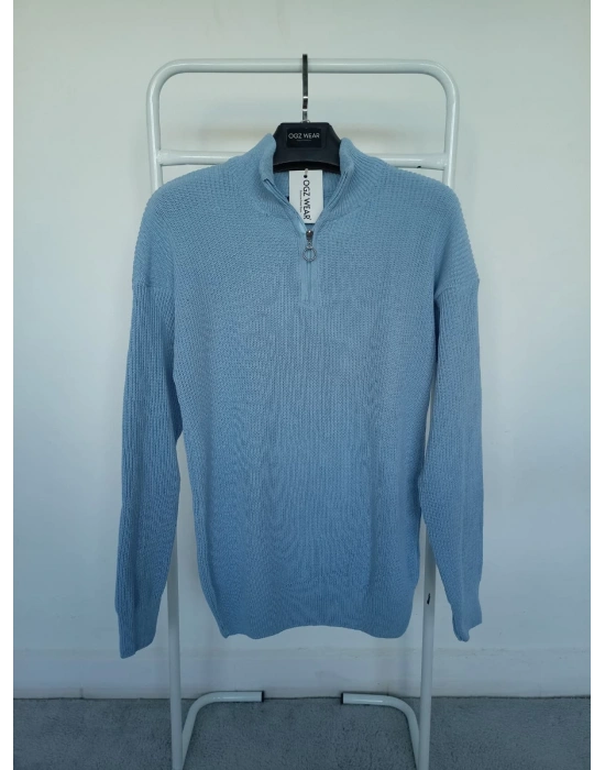 Bebe Mavi Selanik Örgü Yarım Femuar Detaylı Uzun Kollu Triko