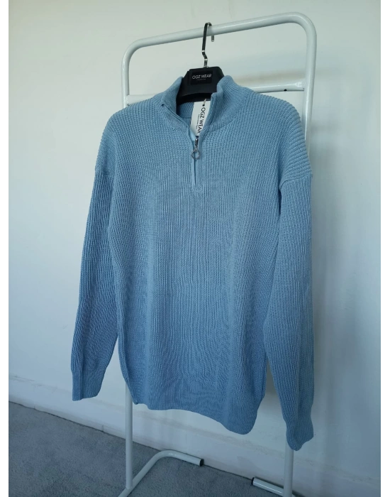 Bebe Mavi Selanik Örgü Yarım Femuar Detaylı Uzun Kollu Triko