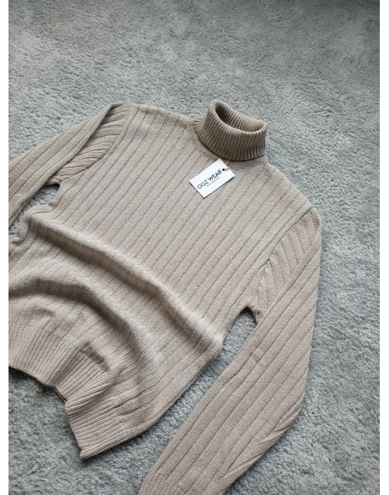 Bej Balıkçı Yaka Preimum Pamuklu Triko Kazak